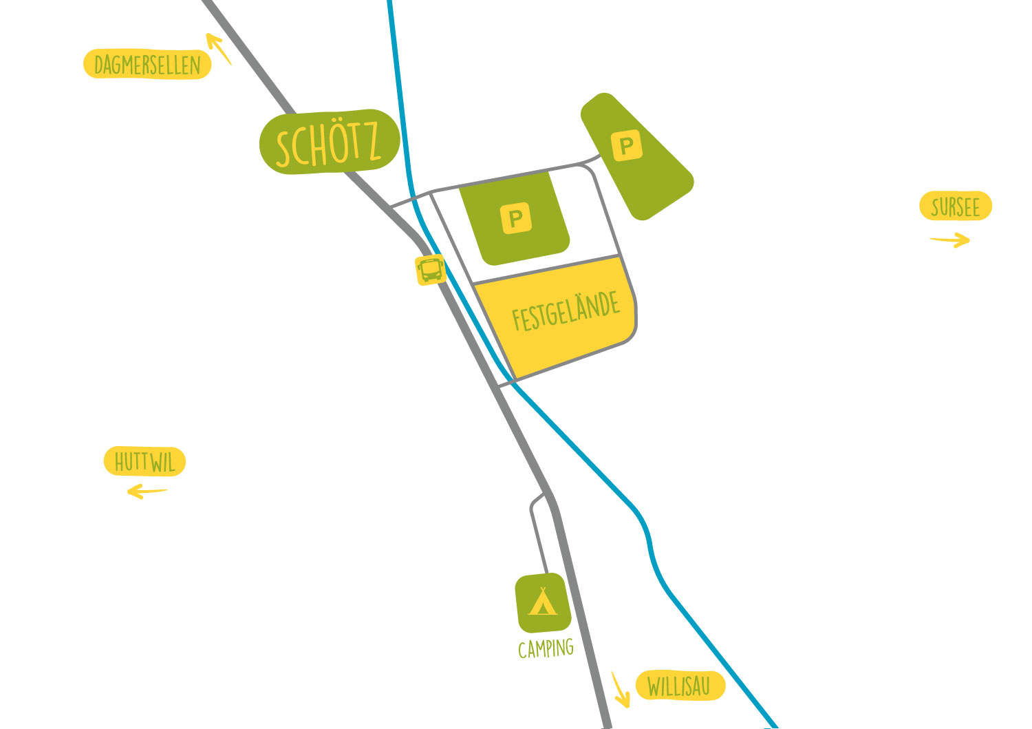 Lageplan des Oldtimer-Traktorentreffens in Schötz
